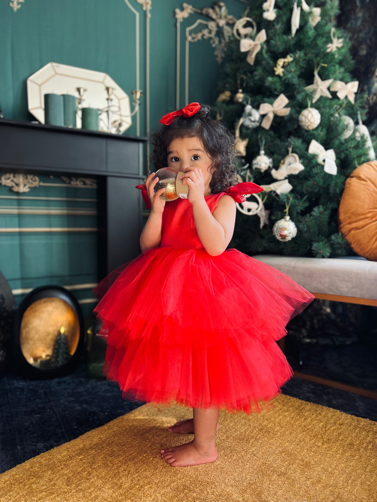Robe tutu rouge et noeud organza