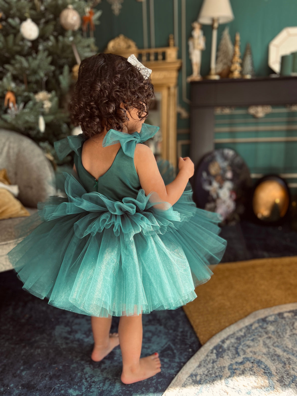 Robe émeraude tutu et noeud tulle