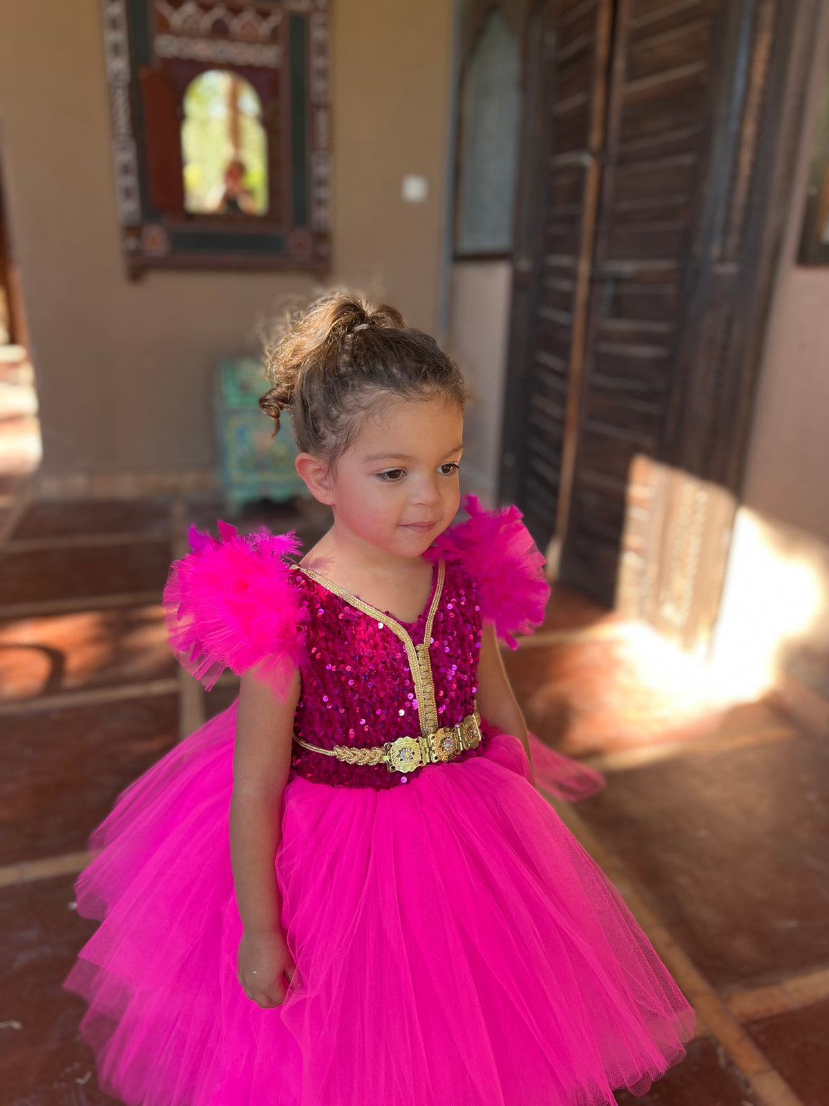 Caftan sequin rose fushia