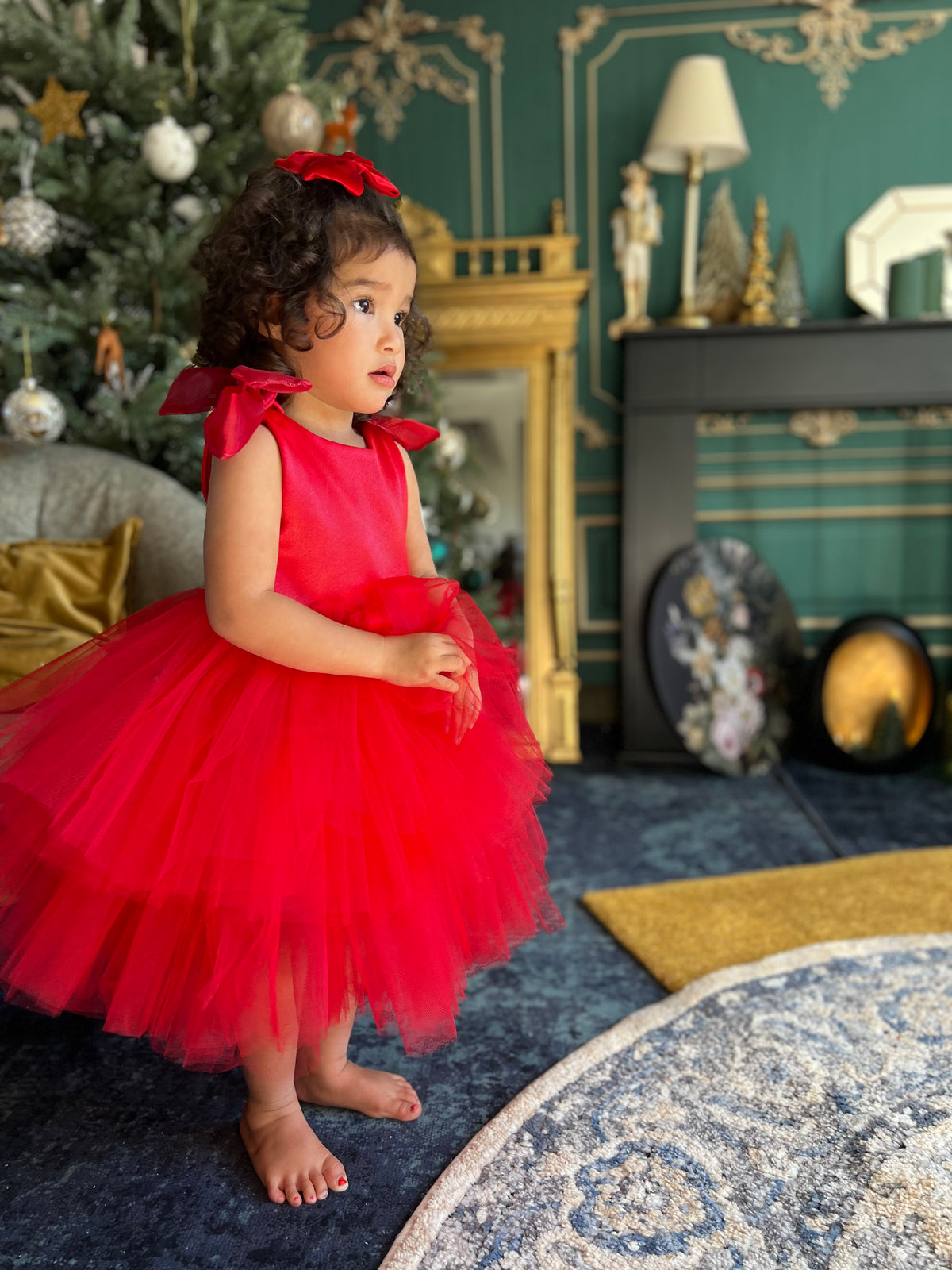 Robe tutu rouge et noeud organza