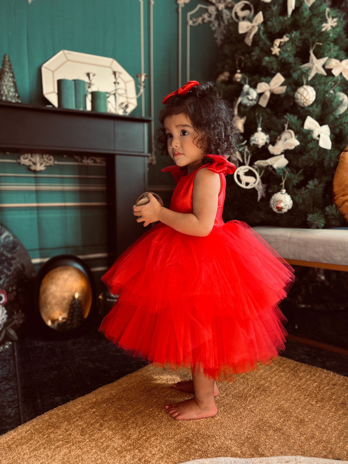 Robe tutu rouge et noeud organza