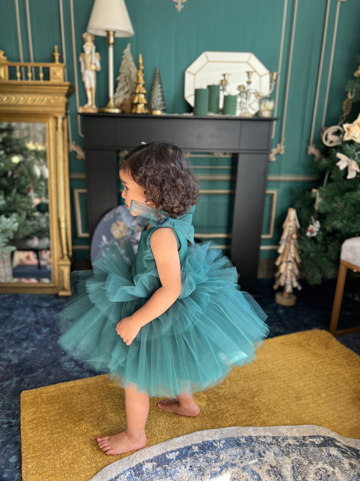 Robe émeraude tutu et noeud tulle