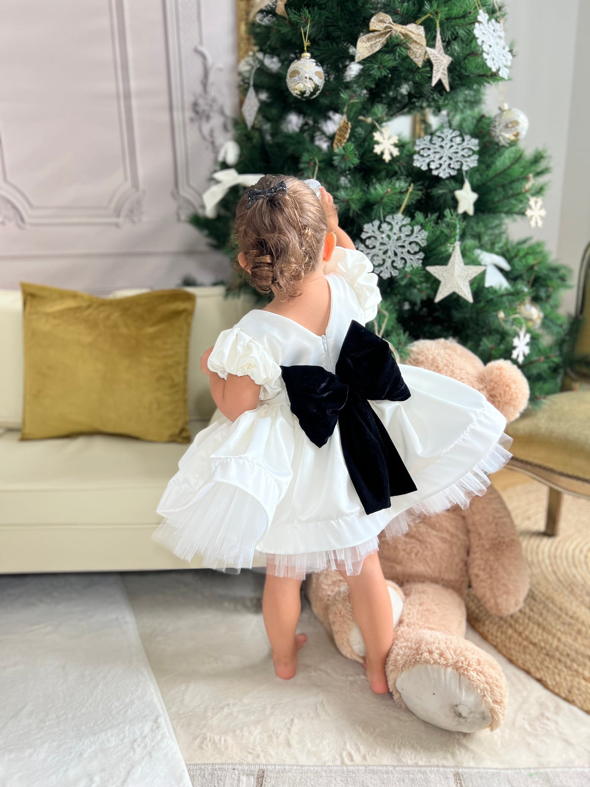 Robe blanche noeud couleur personnalisable