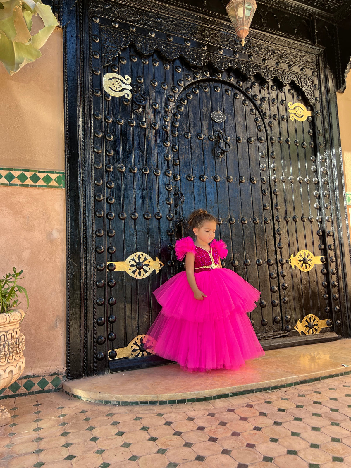 Caftan sequin rose fushia