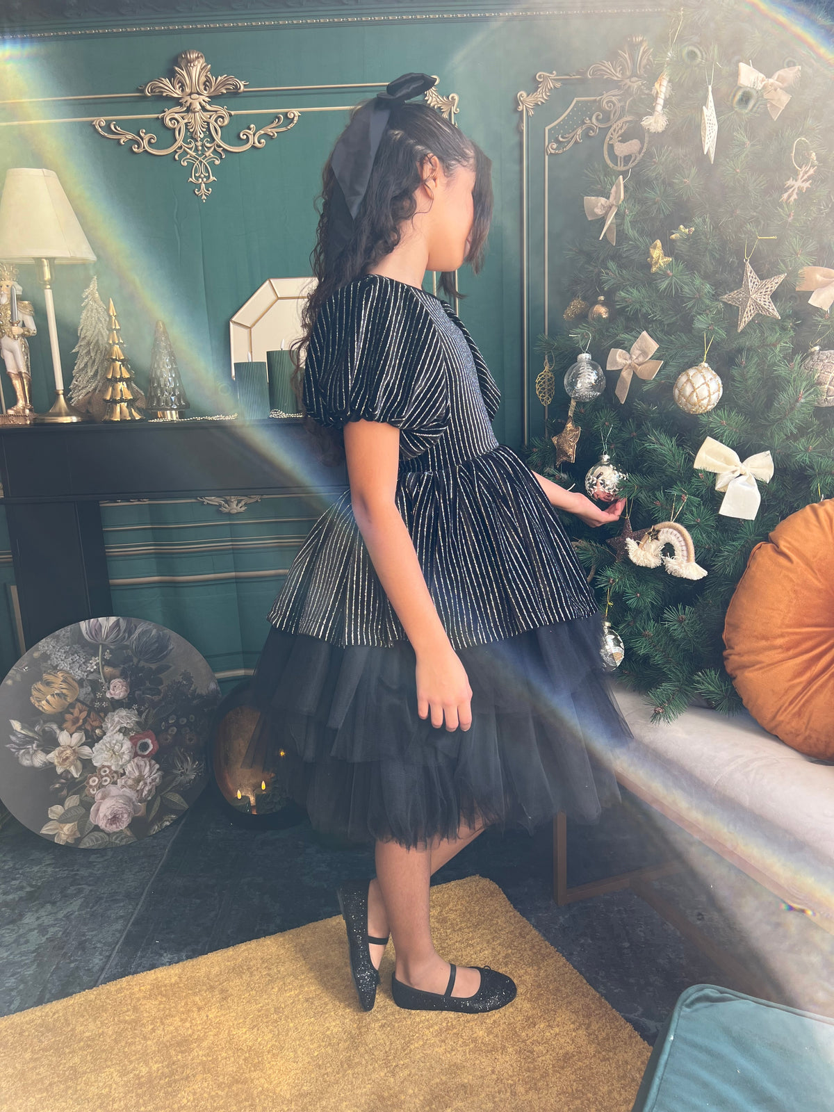 Robe en velours noir et argent