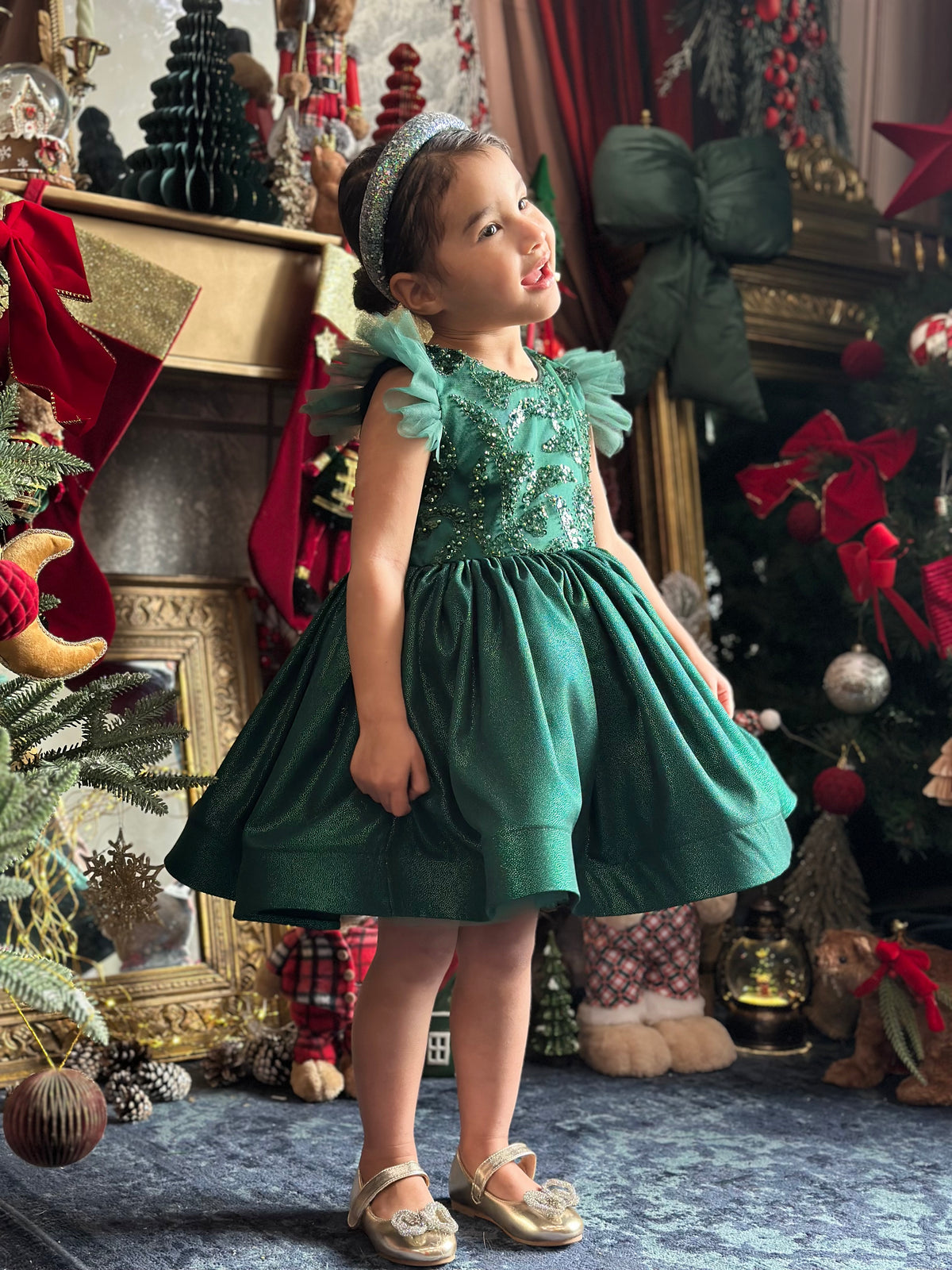 Robe émeraude tulle perlé