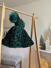 Charger l'image dans la galerie, Robe velours rouge sequin et manches ballon en organza