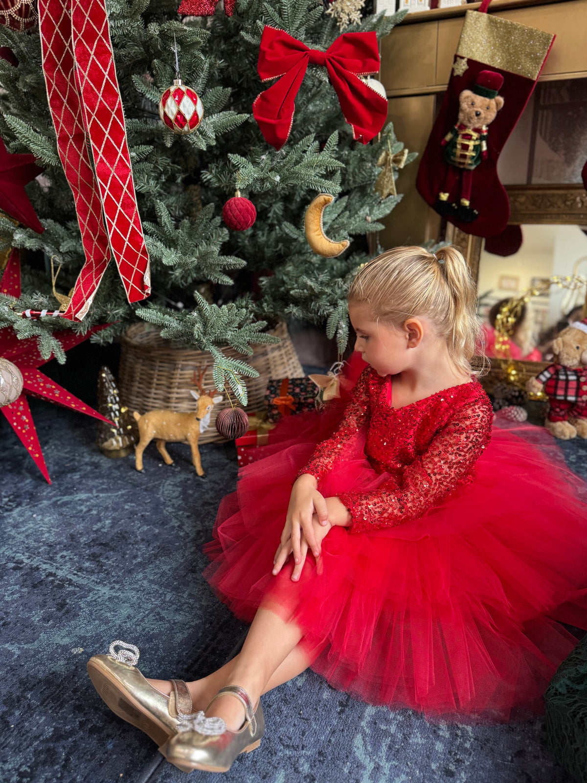 Robe rouge tulle perlé et tutu