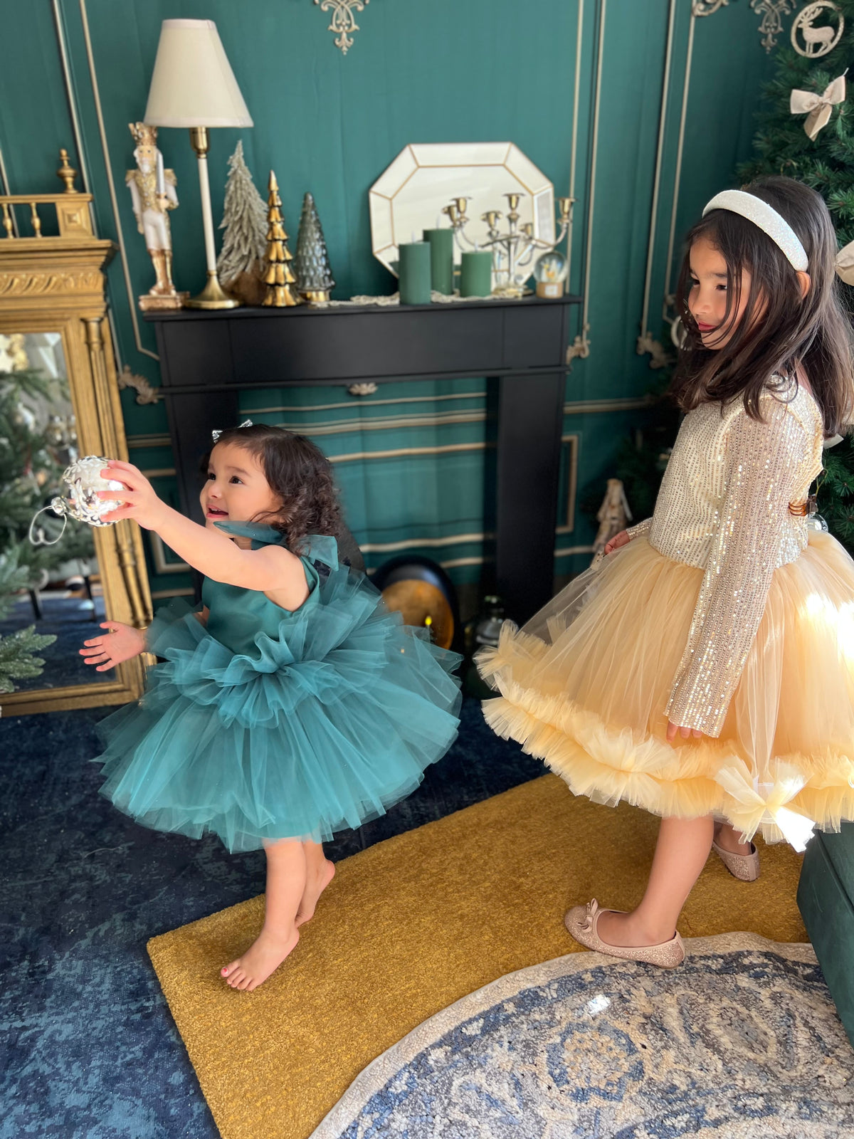 Robe émeraude tutu et noeud tulle