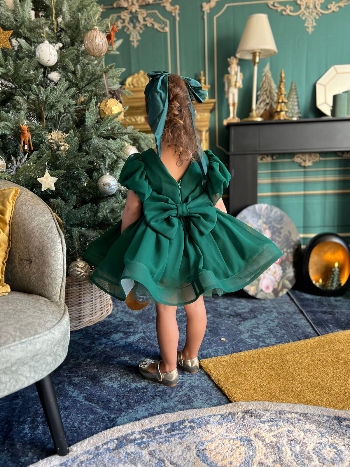 Robe mousseline vert foncé