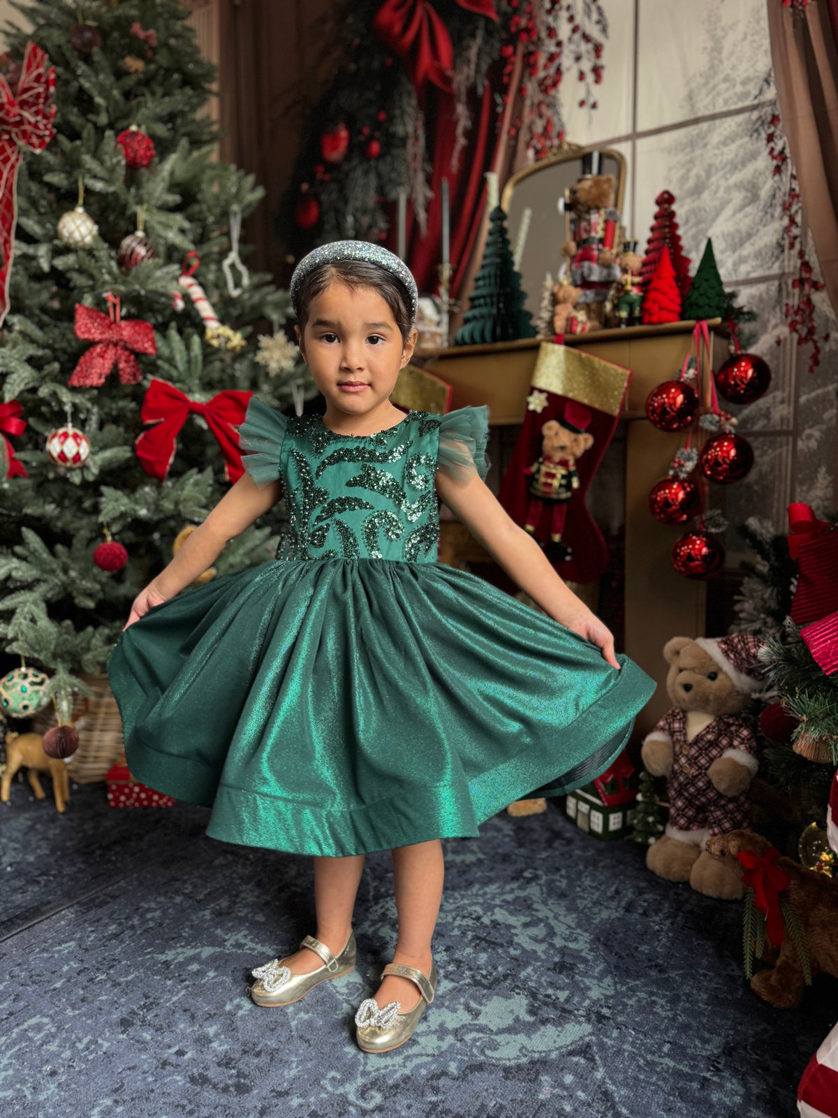 Robe émeraude tulle perlé