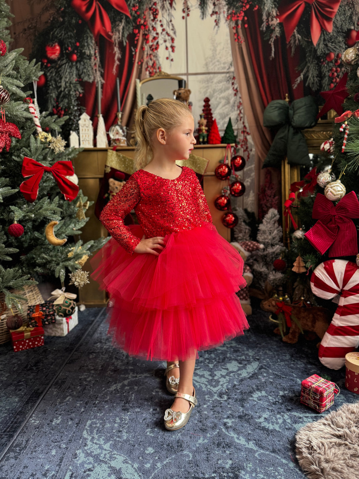 Robe rouge tulle perlé et tutu