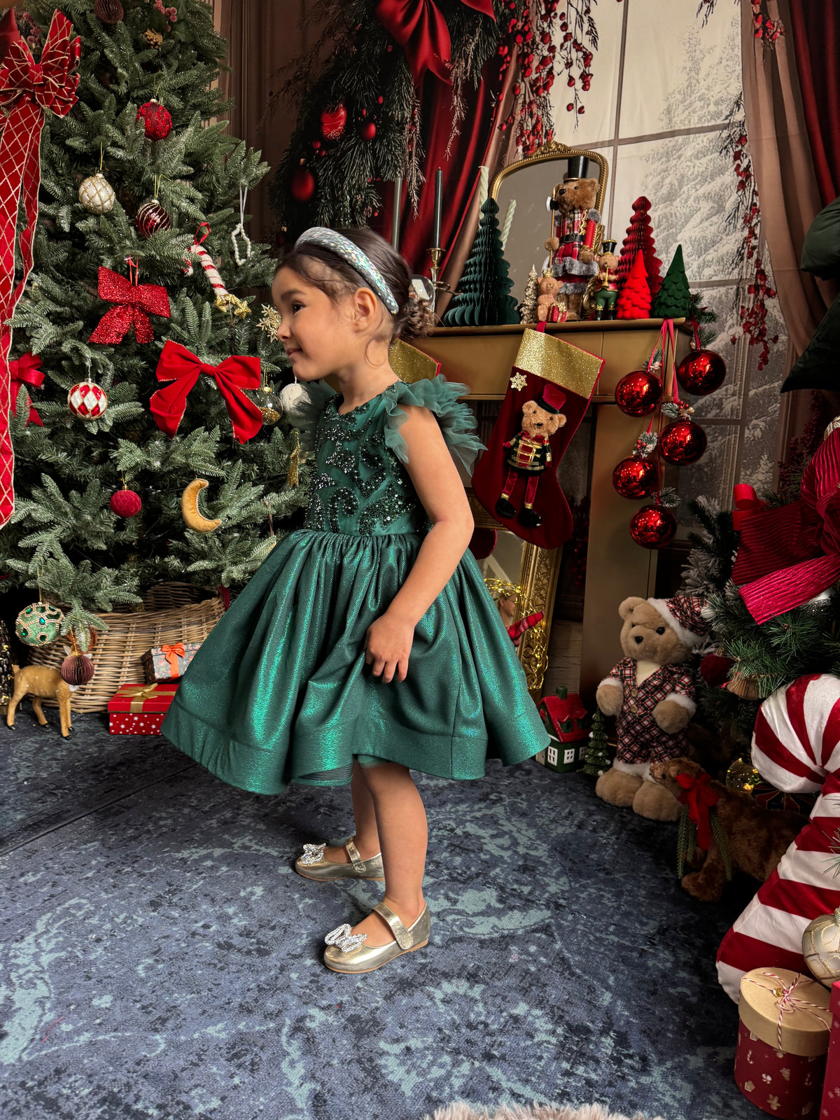 Robe émeraude tulle perlé