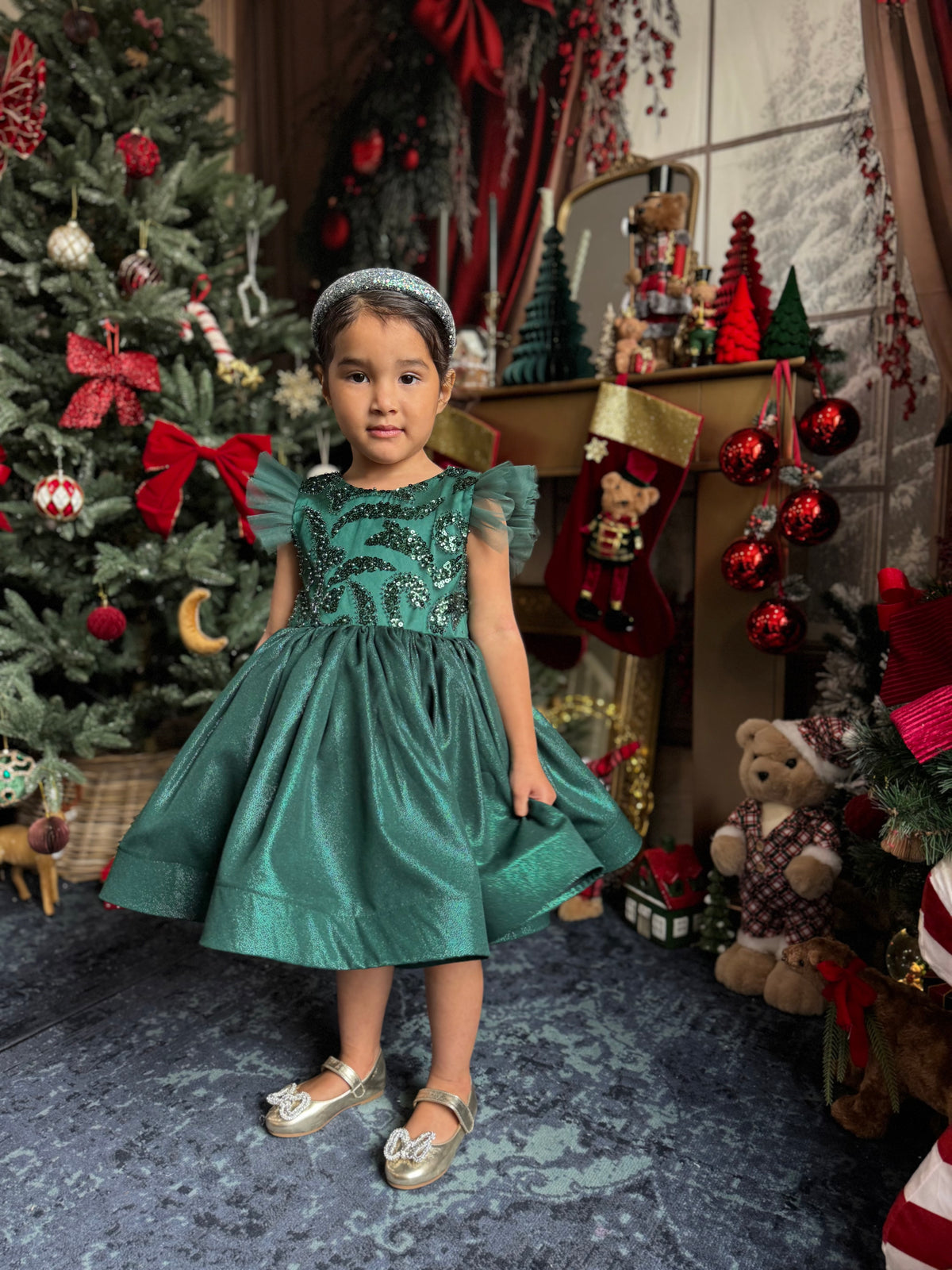 Robe émeraude tulle perlé