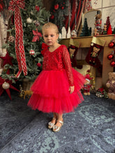 Charger l&#39;image dans la galerie, Robe rouge tulle perlé et tutu