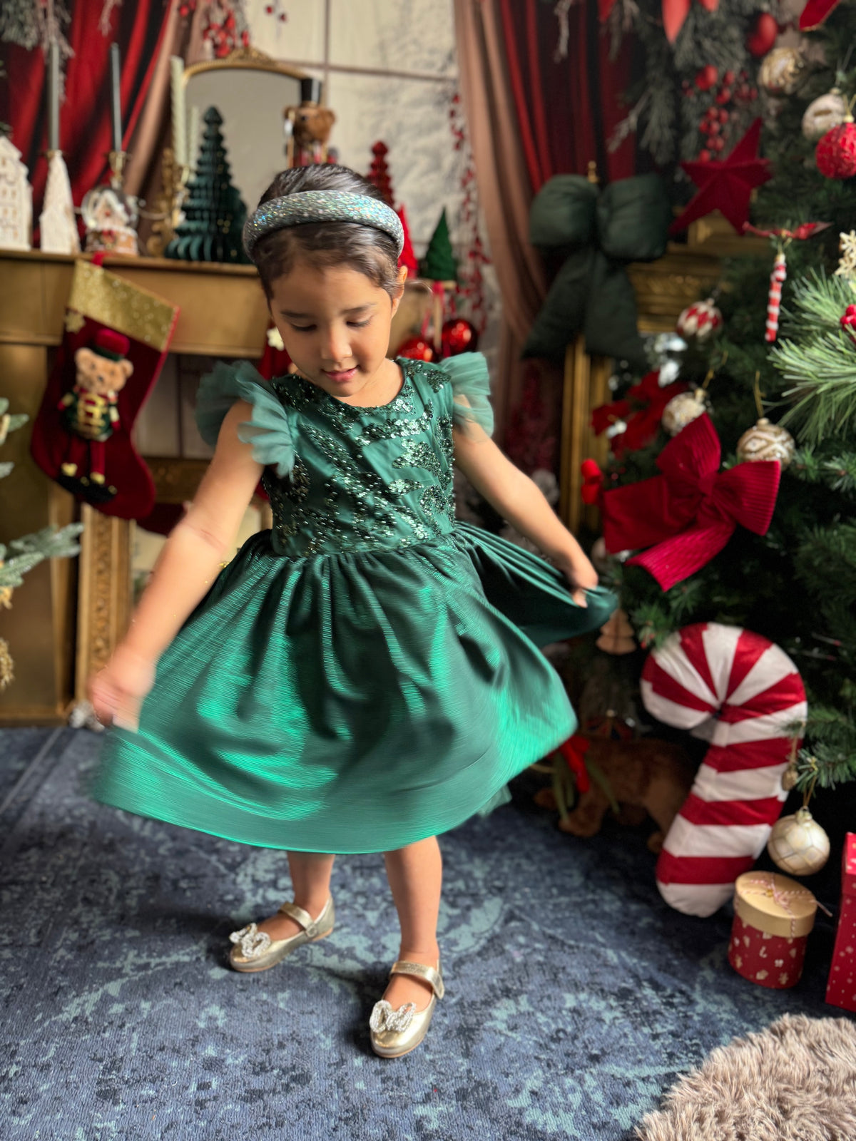 Robe émeraude tulle perlé
