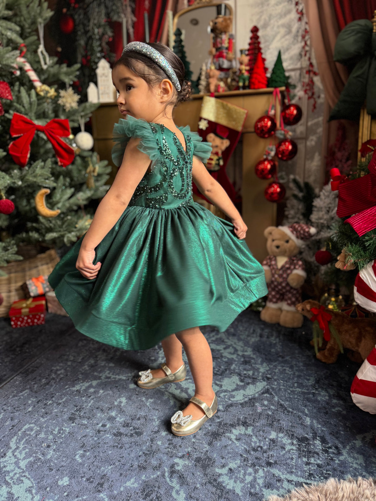 Robe émeraude tulle perlé