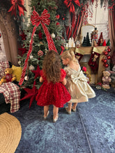 Charger l&#39;image dans la galerie, Robe velours rouge sequin et manches ballon en organza