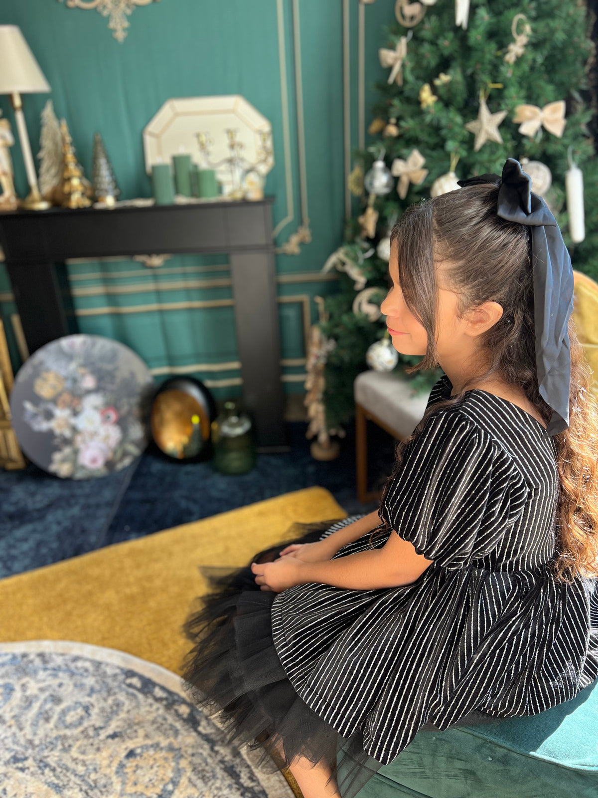 Robe en velours noir et argent