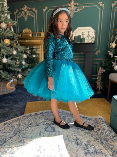 Robe sequin bleu canard 7 ans