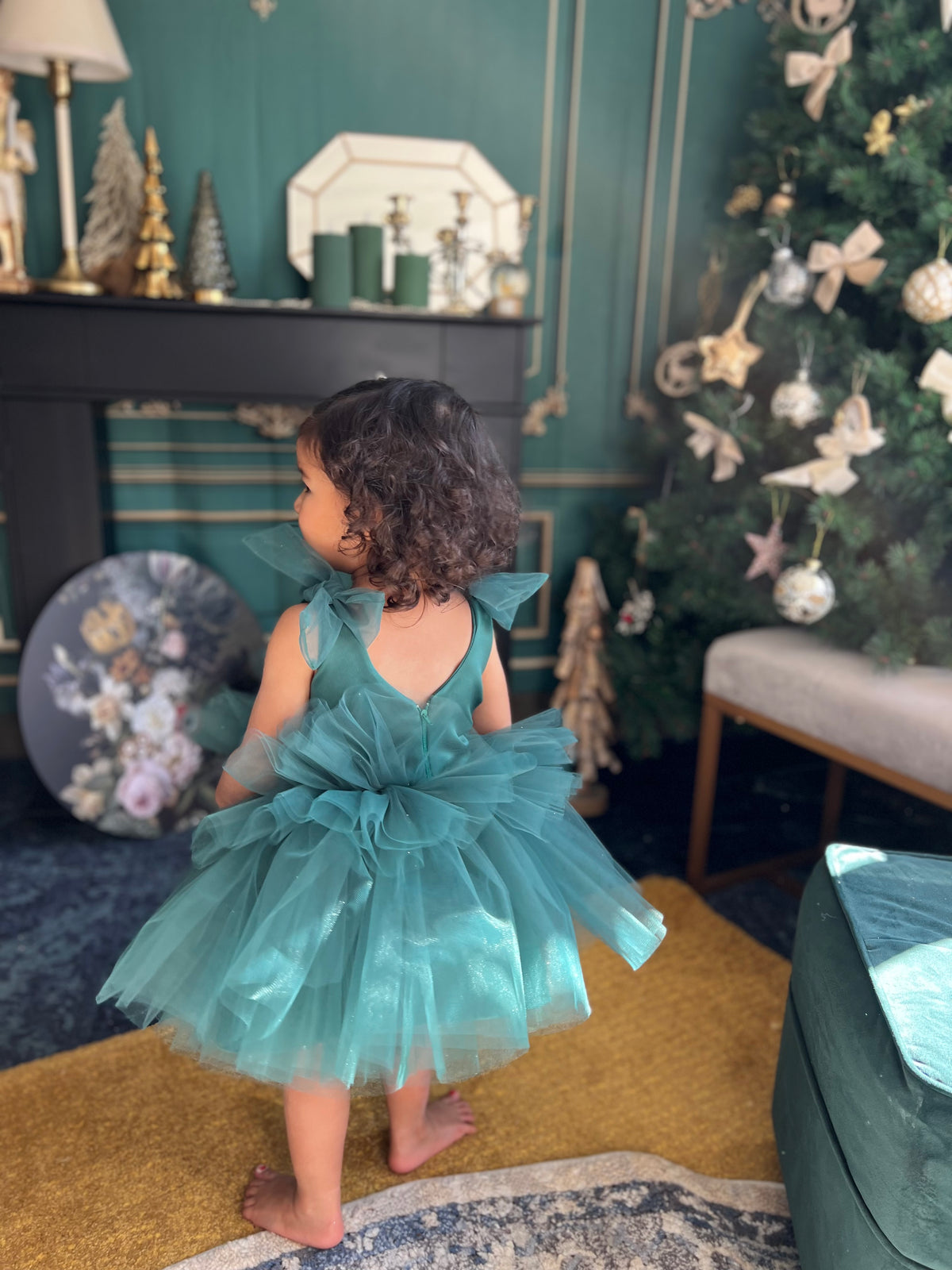 Robe émeraude tutu et noeud tulle