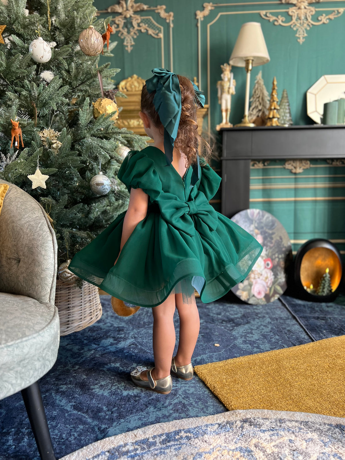 Robe mousseline vert foncé
