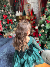 Charger l&#39;image dans la galerie, Robe dentelle émeraude noeud en velours