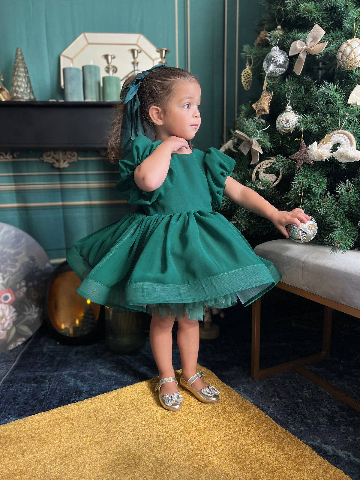 Robe mousseline vert foncé