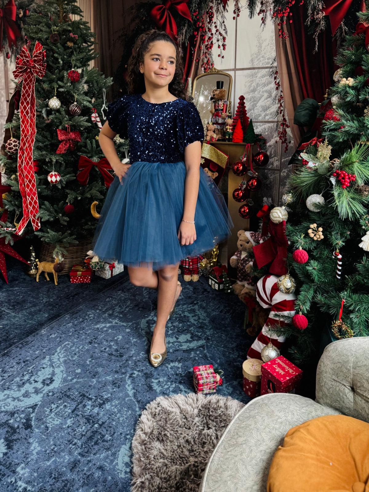 Robe sequin bleu nuit et tutu