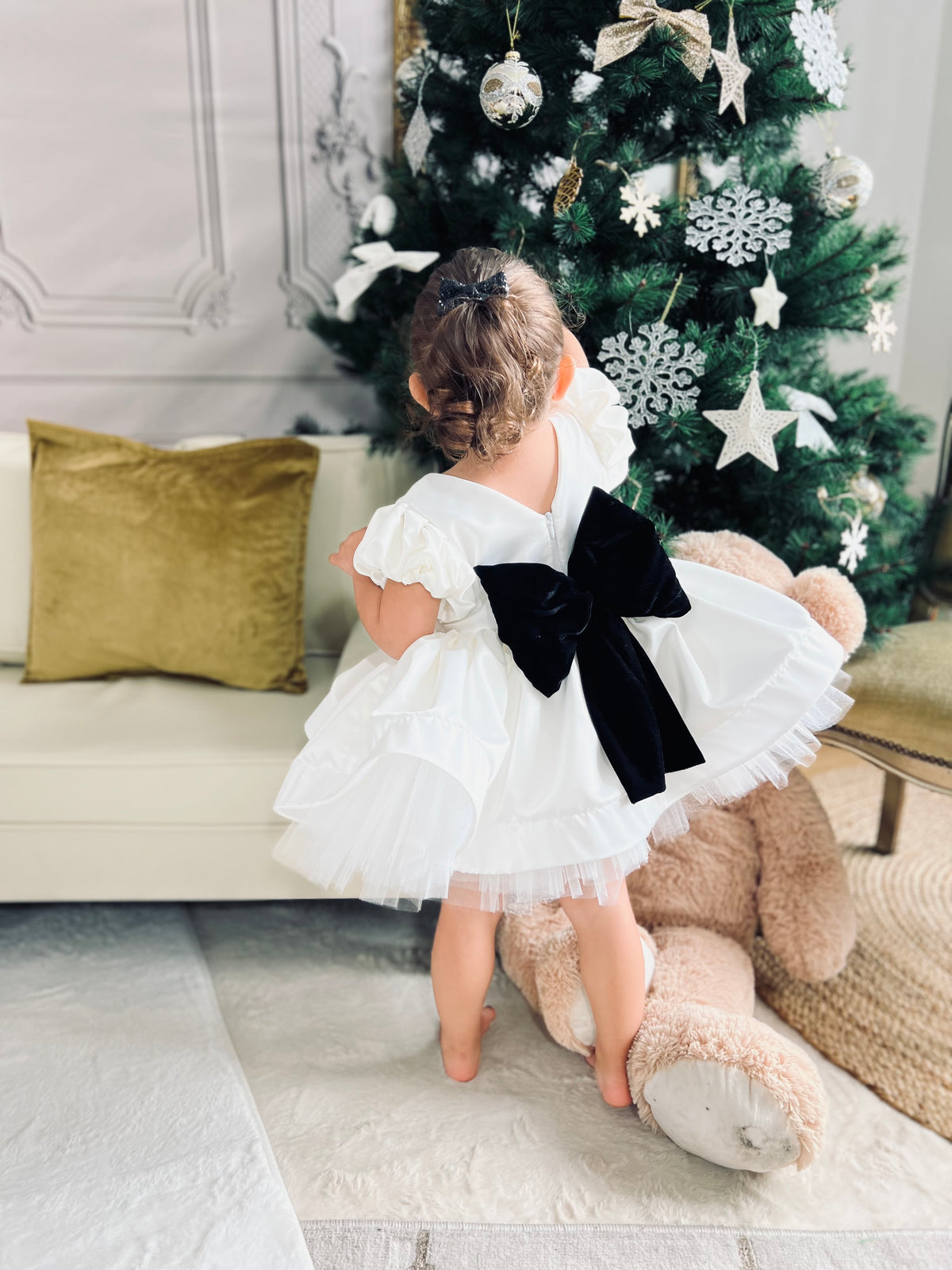 Robe blanche noeud couleur personnalisable