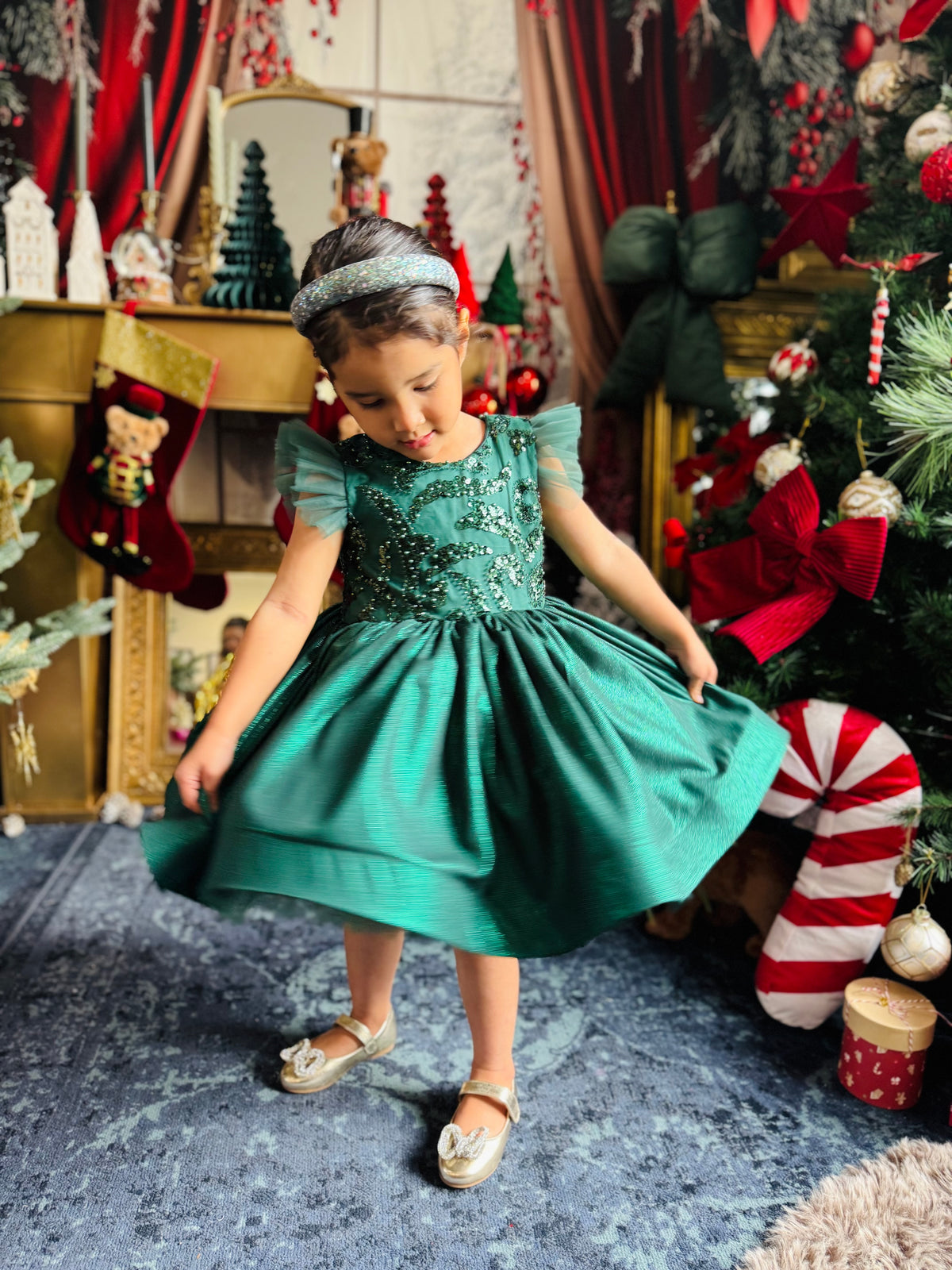 Robe émeraude tulle perlé