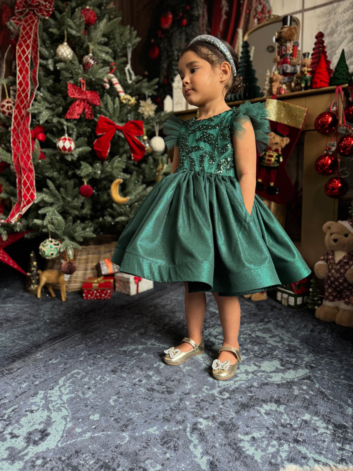 Robe émeraude tulle perlé