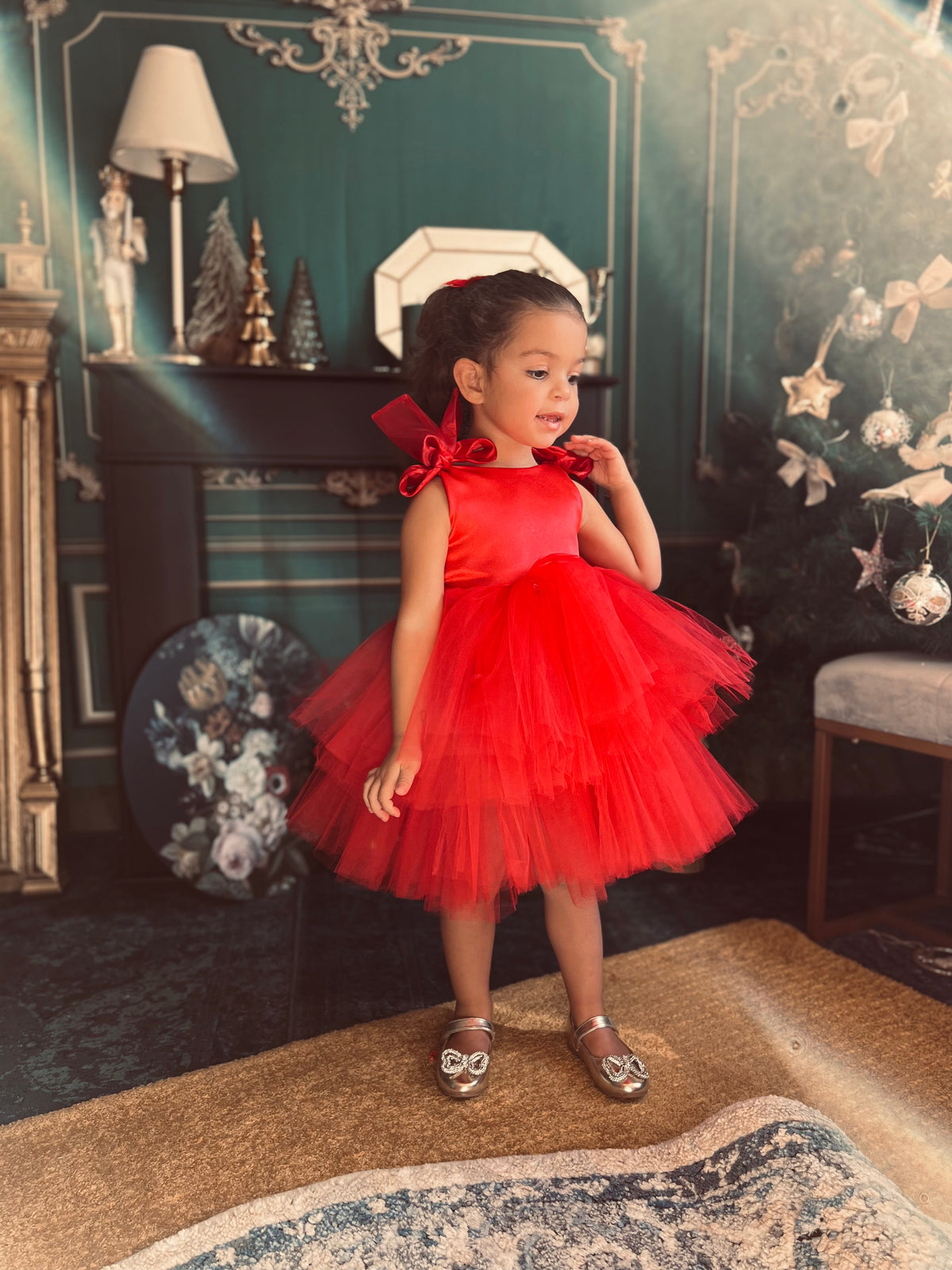 Robe tutu rouge et noeud organza