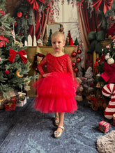 Charger l&#39;image dans la galerie, Robe rouge tulle perlé et tutu