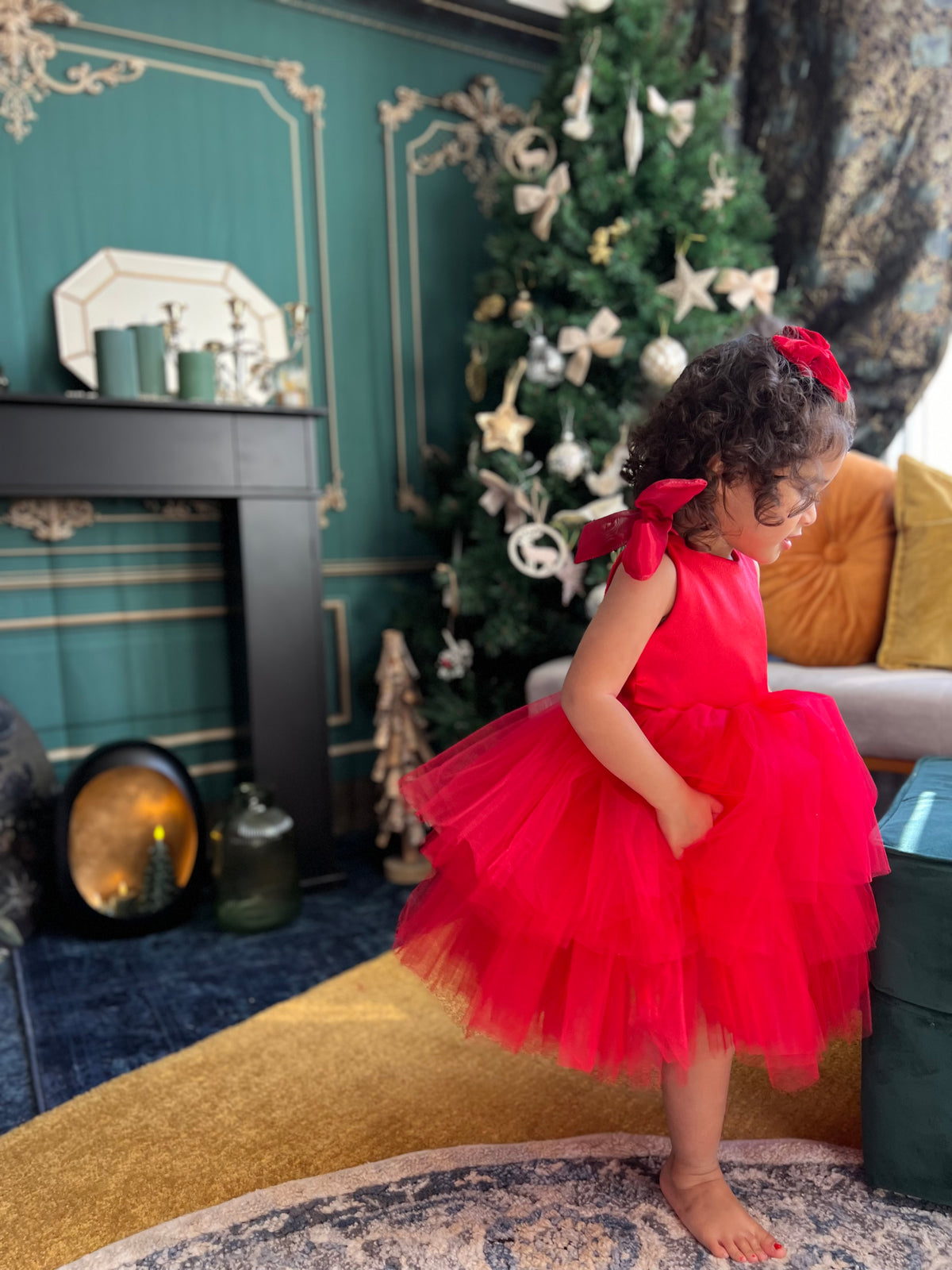 Robe tutu rouge et noeud organza