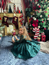 Charger l&#39;image dans la galerie, Robe dentelle émeraude noeud en velours