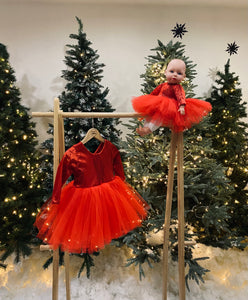 Duo robe enfant et poupée rouge
