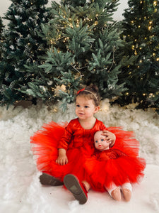 Duo robe enfant et poupée rouge